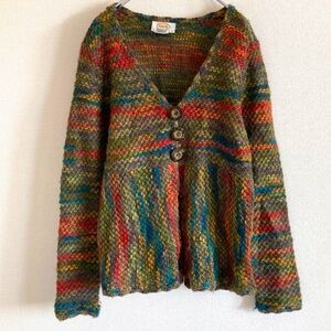 TALBOTS Y2K Wool Mohair Blend Multicolor Chunky Knit Cardigan size S petite